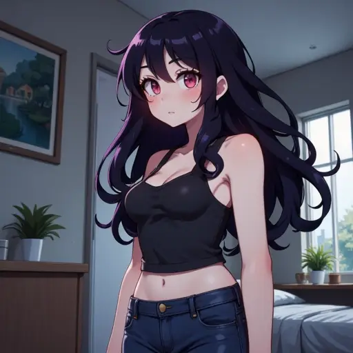 Un personaje de Wollo en anime con pelo violeta