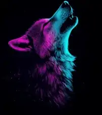 Un personaje lobo de neón en Wollo